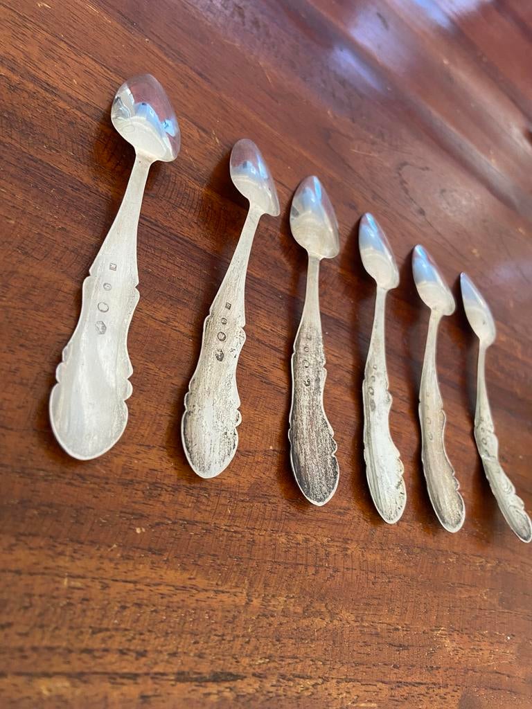 Set  6  Biedermeier lepeltjes zilver, Ophalen of Verzenden