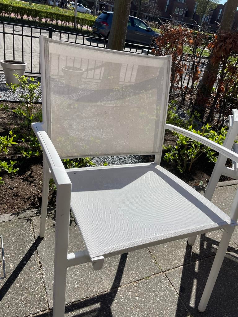 Borek tuinstoelen 3x wit. Zitten heerlijk!, Ophalen of Verzenden, Gebruikt, Aluminium, Stapelbaar