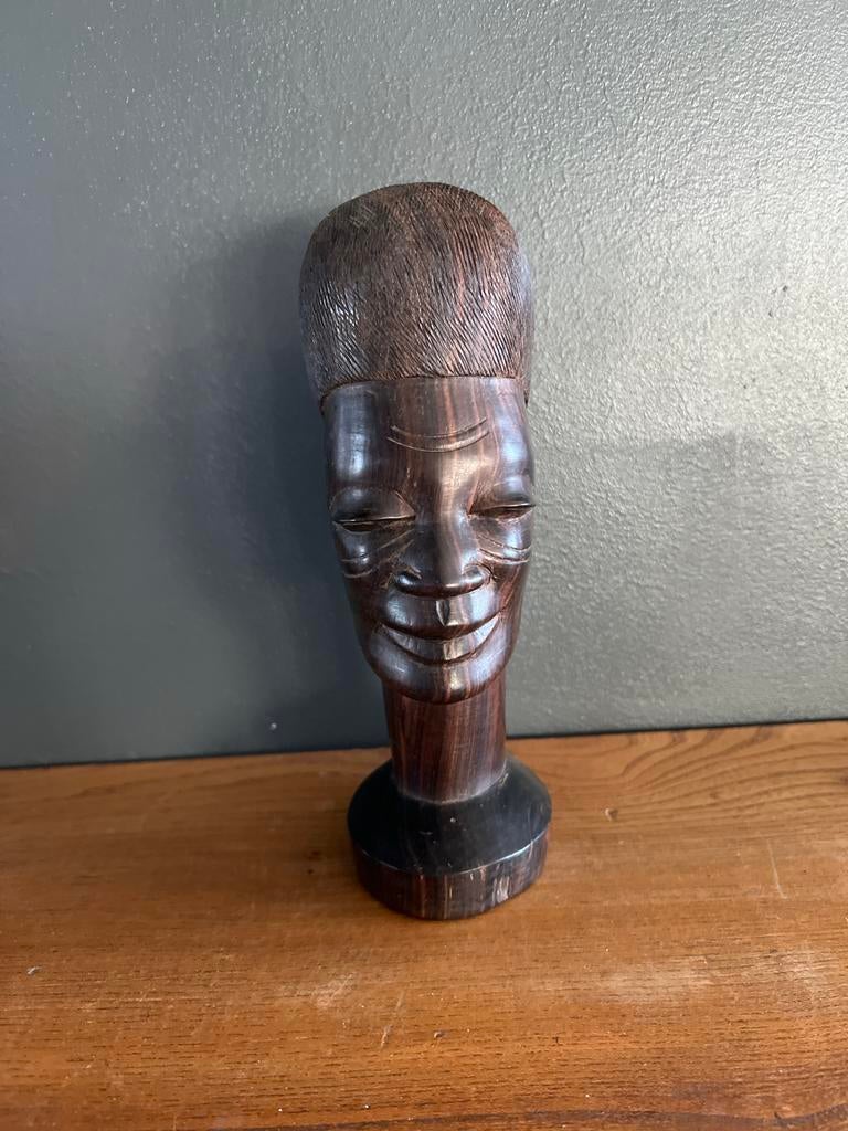 Houten beeldje van een hoofd, Overige onderwerpen, Minder dan 20 cm, Ophalen of Verzenden, Handgemaakt