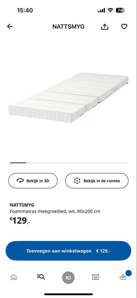 IKEA Meegroeibed Matras 80x200 cm, Ophalen, Eenpersoons, Zo goed als nieuw, 80 cm