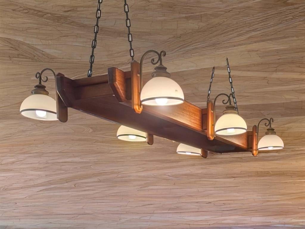 hanglamp, Gebruikt, Eiken frame, vintage, Minder dan 50 cm, Ophalen