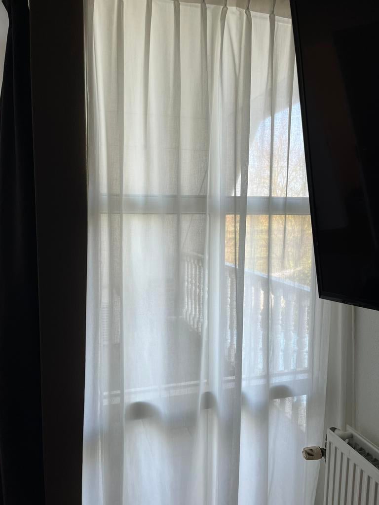 Vitrages 3 stel met vlinderplooi en loodveter off-white, Ophalen, Gebruikt, 100 tot 150 cm, 200 cm of meer