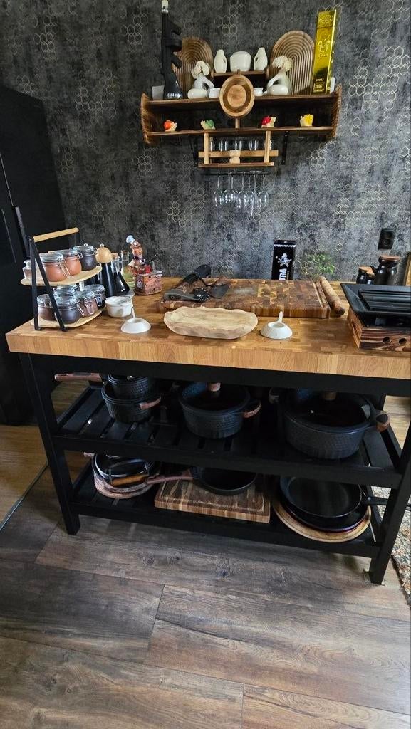 IKEA VADHOLMA Keukeneiland - Zwart/Eiken 126x79x90 cm, Ophalen, Zwart, Overige typen, Zo goed als nieuw