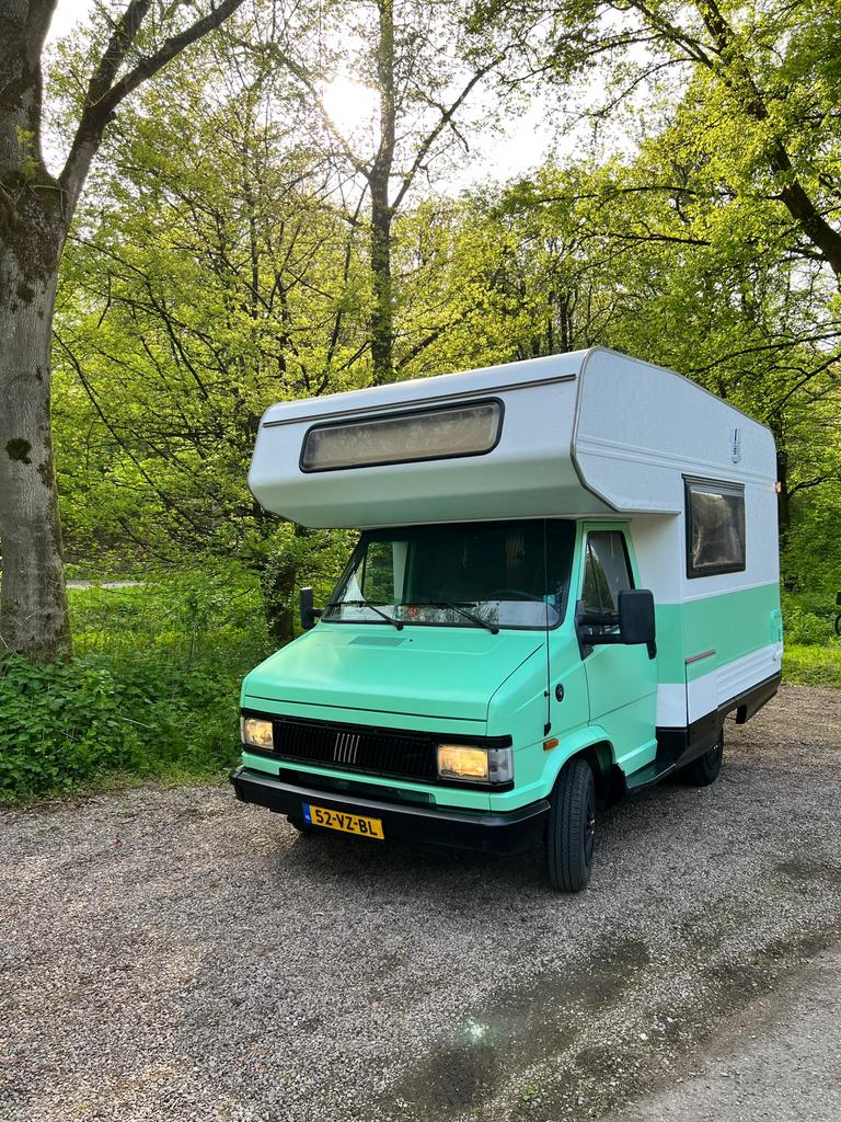 Mintgroene Fiat Ducato camper (1993), APK 2028, Buitenlamp, Alkoof, Ringverwarming, Reservewiel