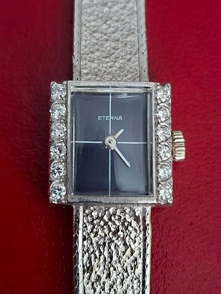 Eterna Vintage Dameshorloge 14K Witgoud met briljanten, Overige merken, Ophalen of Verzenden, Zo goed als nieuw, Goud
