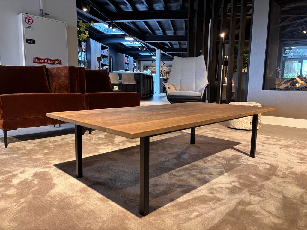 Salontafel 145x75 NIEUW eiken old look met stalen frame, Ophalen, Chique landelijk, 100 tot 150 cm, Eikenhout