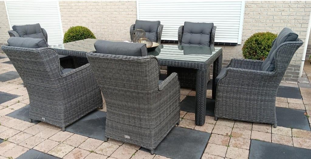 Zgan luxe royale 6 persoons tuinset / diningset, Ophalen, 6 zitplaatsen, Zo goed als nieuw, Wicker