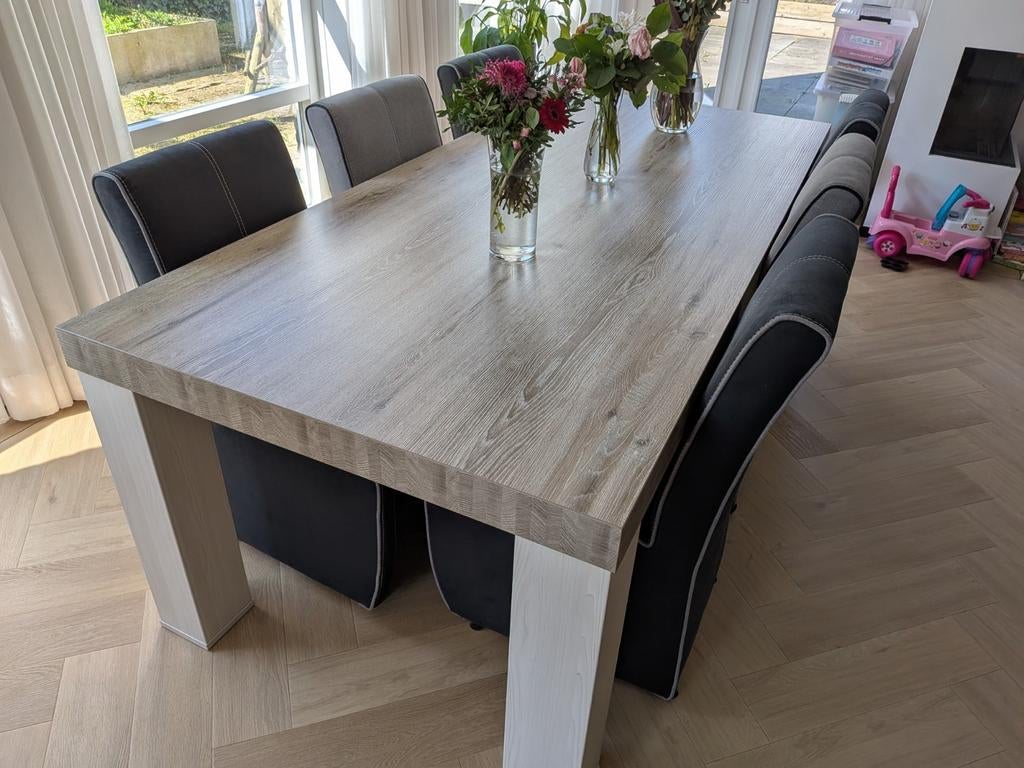 Eettafel met 6 stoelen en salontafel, Huis en Inrichting, Tafels | Eettafels, Ophalen, Kunststof, Gebruikt, 100 tot 150 cm