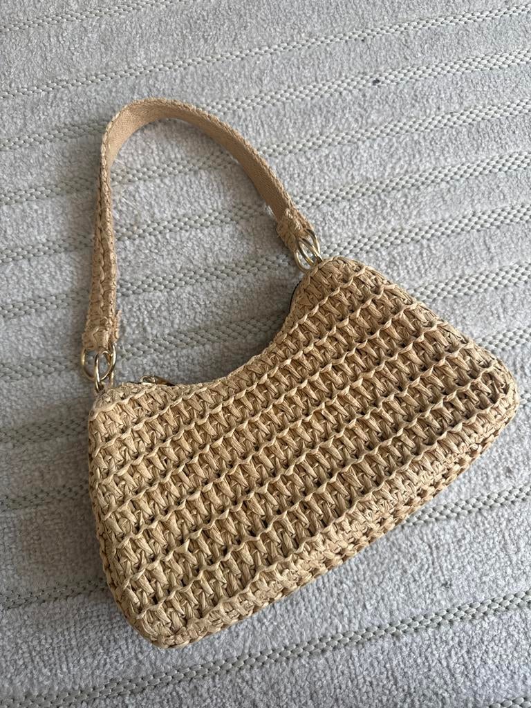 Stijlvolle rieten strandtas / schoudertasje, Sieraden, Tassen en Uiterlijk, Tassen | Damestassen, Ophalen of Verzenden, Gebruikt