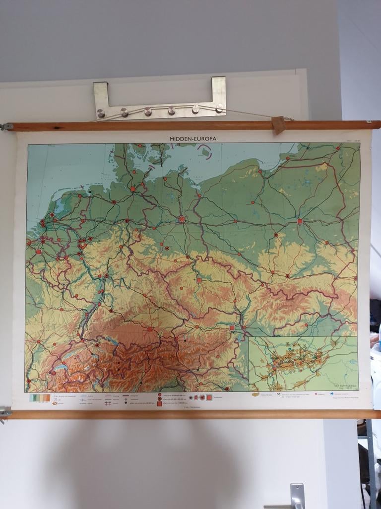 Schoolkaart Midden-Europa - Wandkaart, Gelezen, Ophalen of Verzenden, Landkaart, Duitsland