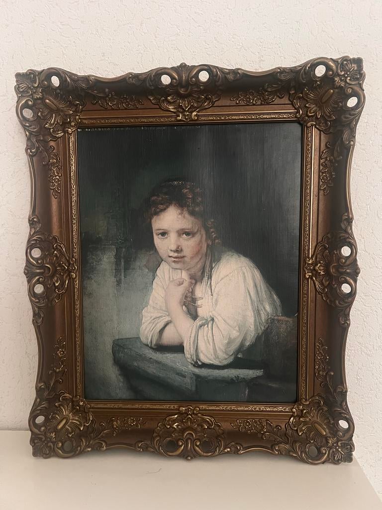 Antiek schilderij: Portret van een meisje in sierlijke lijst, Ophalen