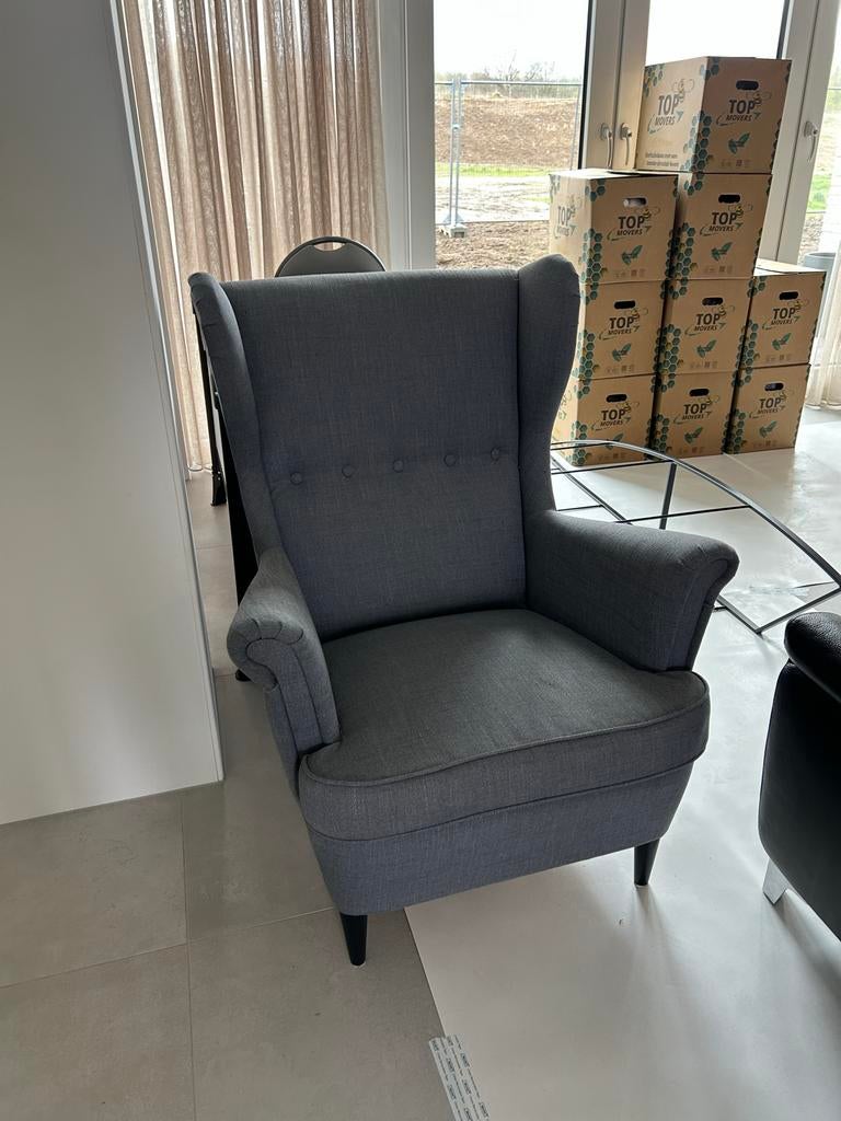 Ikea Strandmon oorfauteuil - zo goed als nieuw, grijs, Ophalen, Zo goed als nieuw, Stof, 75 tot 100 cm