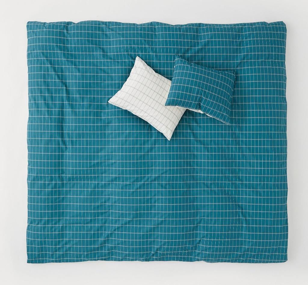 Zara katoenen dekbedovertrek donkerturkoois geruit 200x220, Blauw, Dekbedovertrek, Ophalen of Verzenden, Nieuw