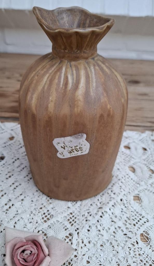 Vintage Franse Vieux Gres vaas in de vorm van een zak, Antiek en Kunst, Curiosa en Brocante, Ophalen of Verzenden