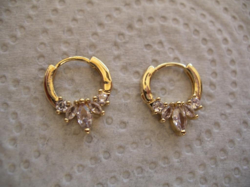 Een paar mooie Goud Vergulde Creool Oorbellen met Zirkonia, Verzenden, Goud, Oorbellen, Verguld