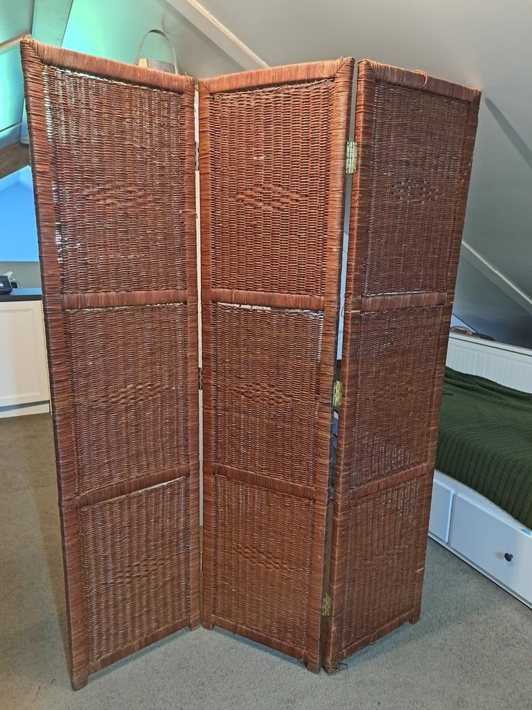 Vintage Rotan Kamerscherm - 3 Panelen, Huis en Inrichting, Woonaccessoires | Kamerschermen, Ophalen, Gebruikt