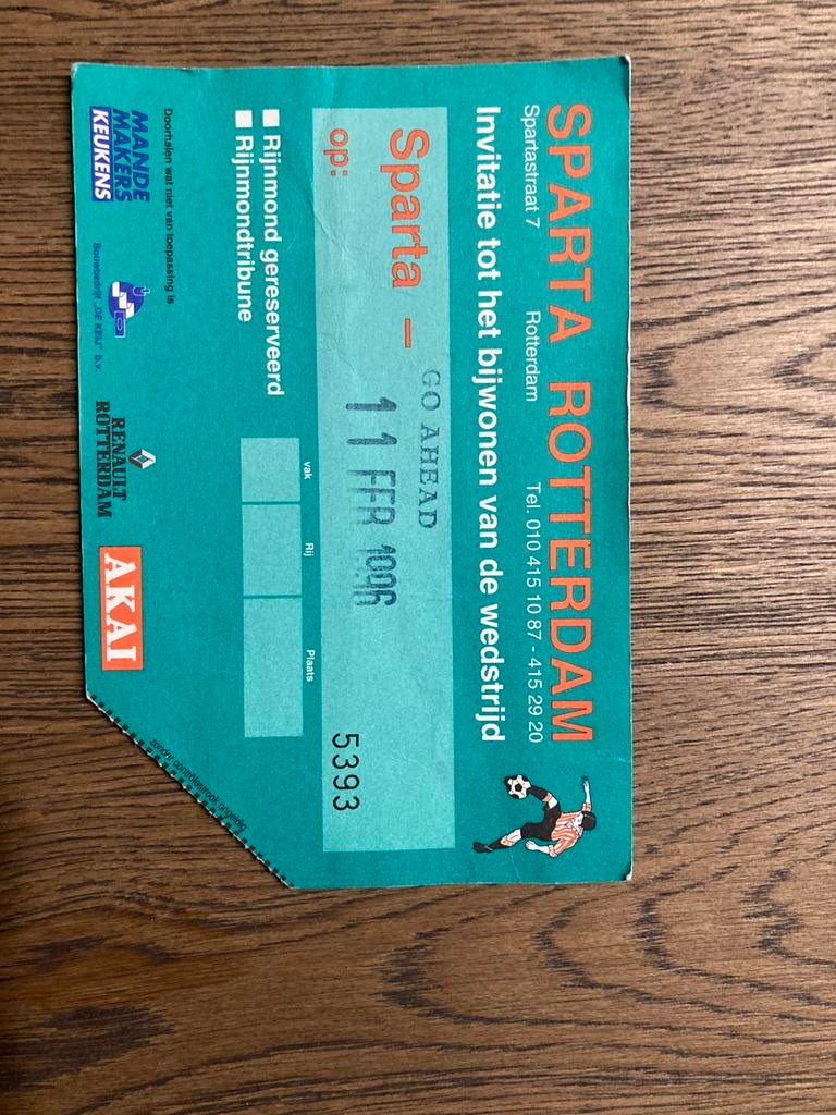 TICKET SPARTA-GO AHEAD EAGLES 95-96, Ophalen of Verzenden, Zo goed als nieuw, Sparta, Overige typen