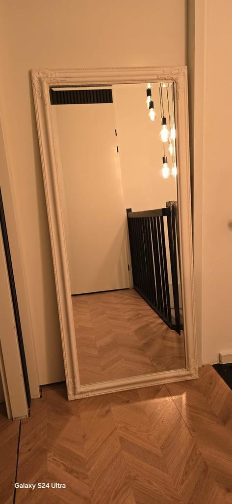 Prachtige grote Brocante spiegel wit., Ophalen, Zo goed als nieuw, Rechthoekig, 150 tot 200 cm