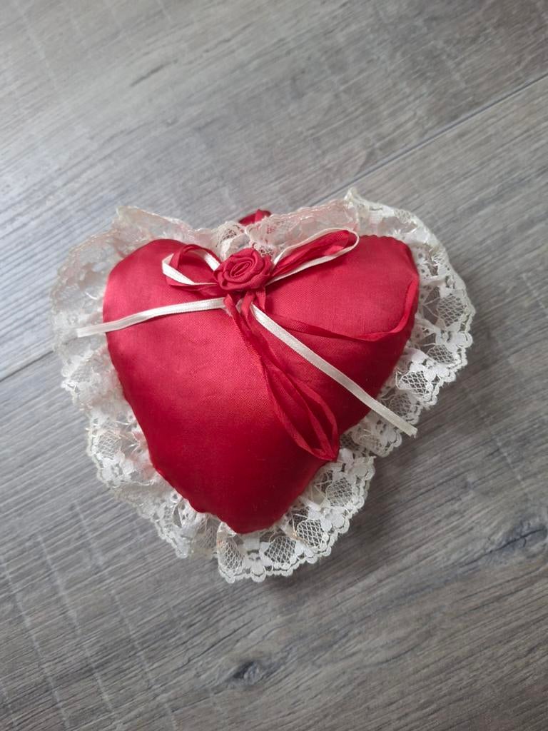 Rood ringkussen met kant, Ophalen of Verzenden