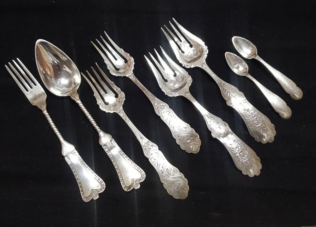 Antiek zilveren bestek delen., Ophalen of Verzenden