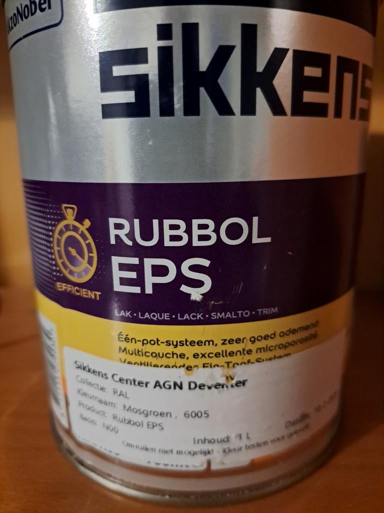 Sikkens Rubbol EPS 1L RAL 6005 Mosgroen - Nieuw, Doe-het-zelf en Verbouw, Verf, Beits en Lak, Nieuw, Ophalen of Verzenden, Lak