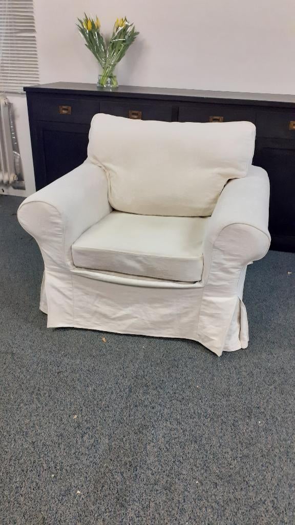 Ektorp Fauteuil (Ektorp IKEA) 4 stuks, kleur ecru, Ophalen, Gebruikt, 75 tot 100 cm, Semi klassiek