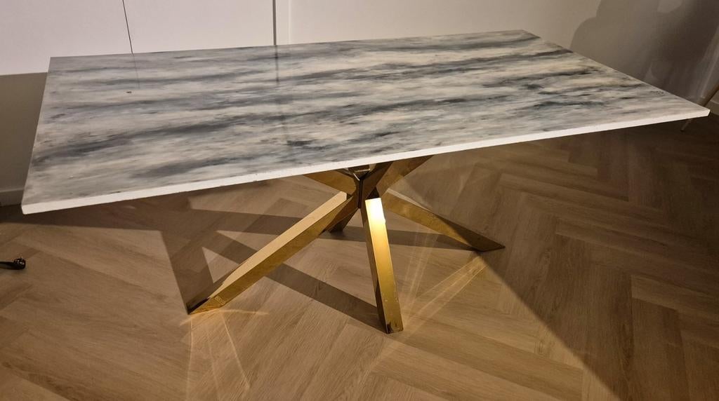 Custom made eettafel met gouden Richmond onderstel, Ophalen, 50 tot 100 cm, Zo goed als nieuw, Vijf personen of meer