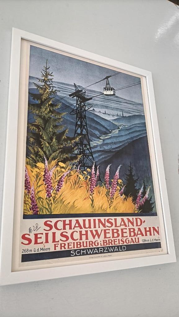 ingelijste art deco poster kabelbaan toerisme Duits, Rechthoekig Staand, Met lijst, Ophalen of Verzenden, Zo goed als nieuw
