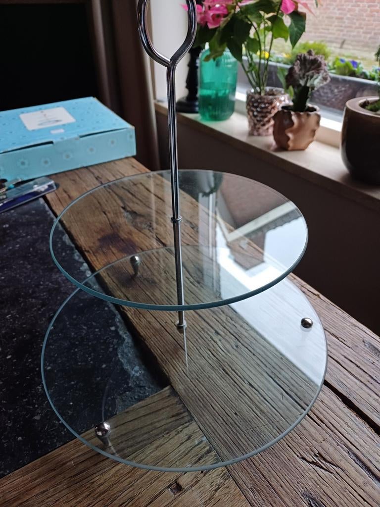 Glazen 2 laags etagère, Ophalen of Verzenden