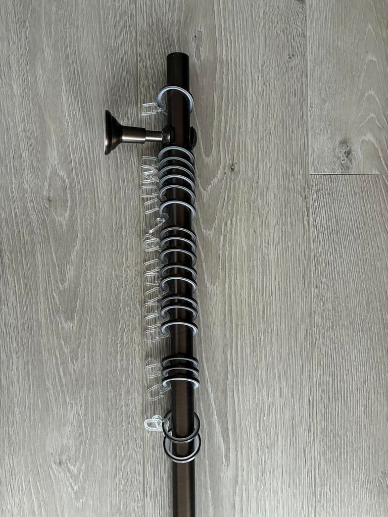 Gordijnroede Brons 173,7 cm met ringen en wanddragers, Ophalen, Bruin, Rustiek, 150 tot 200 cm