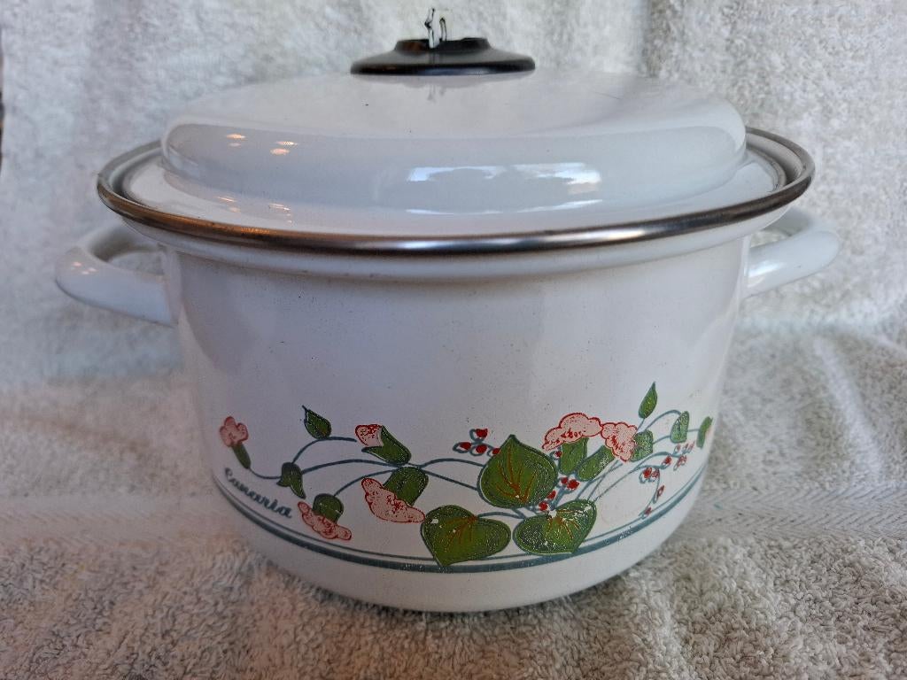 Emaille kookpannen set van 3, Huis en Inrichting, Keuken | Potten en Pannen, Ophalen of Verzenden, Rvs, Pannenset, Inductieplaat