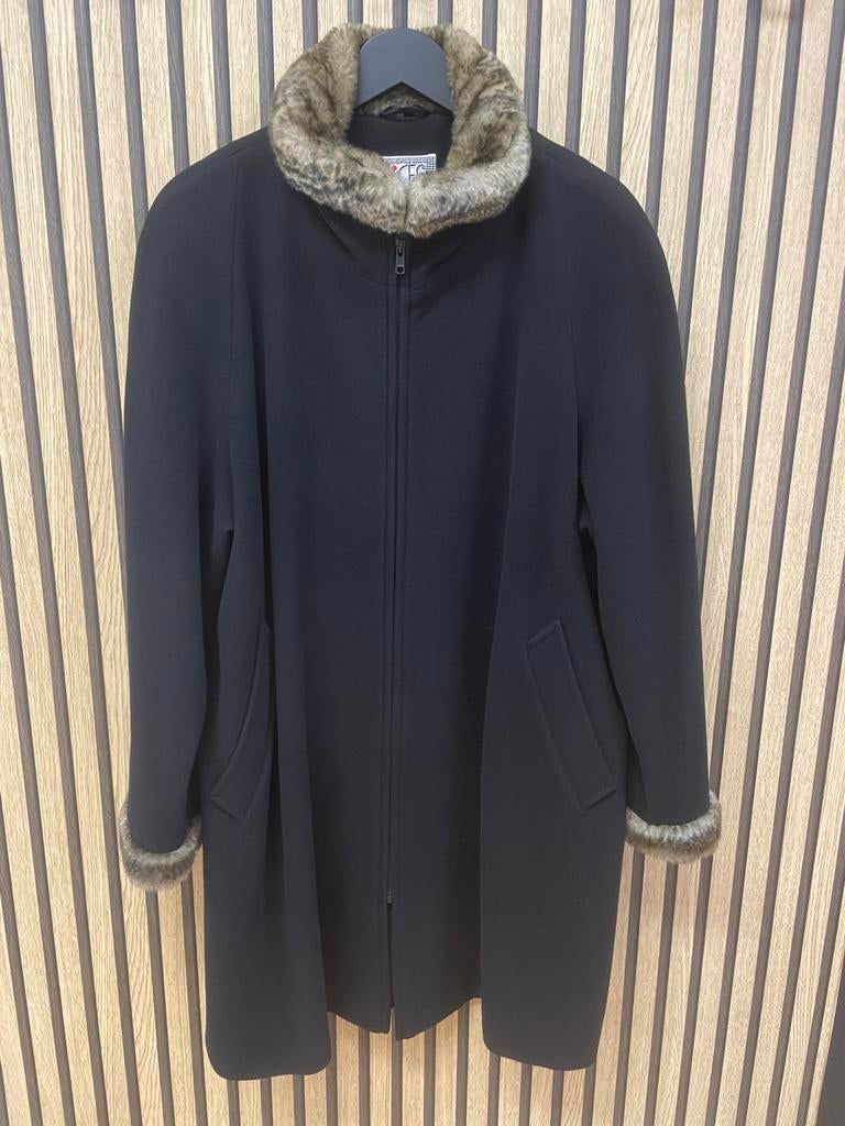 Vintage wollen mantel Bices maat 44, Kleding | Dames, Jassen | Winter, Zo goed als nieuw, Maat 42/44 (L), Zwart, Ophalen of Verzenden