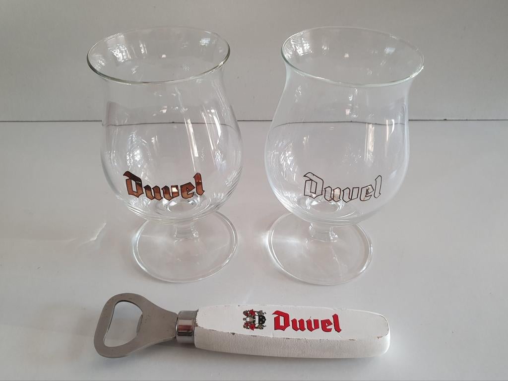 VINTAGE "DUVEL" PROEF GLAASJES EN "DUVEL" OPENER, Verzamelen, Ophalen of Verzenden, Gebruikt, Glas of Glazen, Duvel