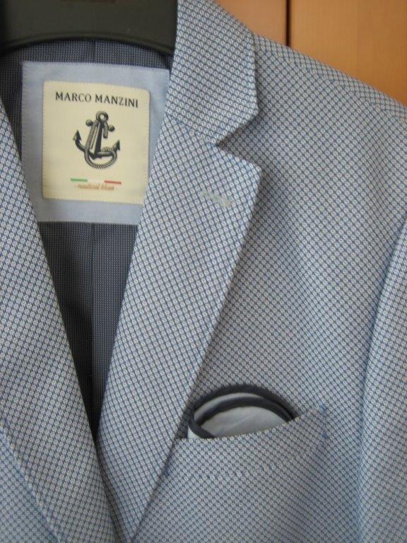 Prachtig blauw-wit colbertjasje MARCO MANZINI 26 snazzeys, Maat 52/54 (L), Nieuw, Marco Manzini, Verzenden