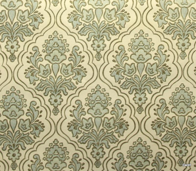 9894 barok vintage oud behang in ijsblauw en goud swiet, Ophalen of Verzenden, 50 tot 75 m², Wit