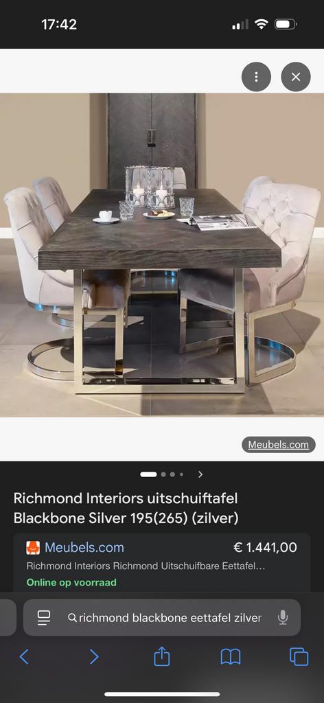 Richmond Blackbone Eettafel - Zwart/Zilver, Uitschuifbaar, Ophalen, 100 tot 150 cm, Zo goed als nieuw, Vijf personen of meer