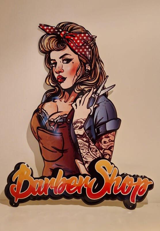 Wandbord, barber shop, metaal, kapper, pin-up, rockabilly, Ophalen of Verzenden, Nieuw