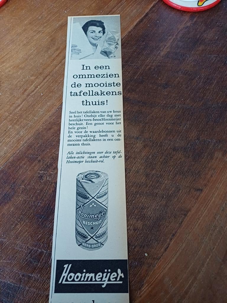 Advertentie Hooimeijer beschuit ommezien 1960, Ophalen of Verzenden, Zo goed als nieuw, Overige typen