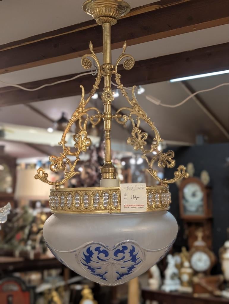 Antieke messing hang lamp. 60 hoog 35 breed. €110., Antiek en Kunst, Antiek | Lampen, Ophalen