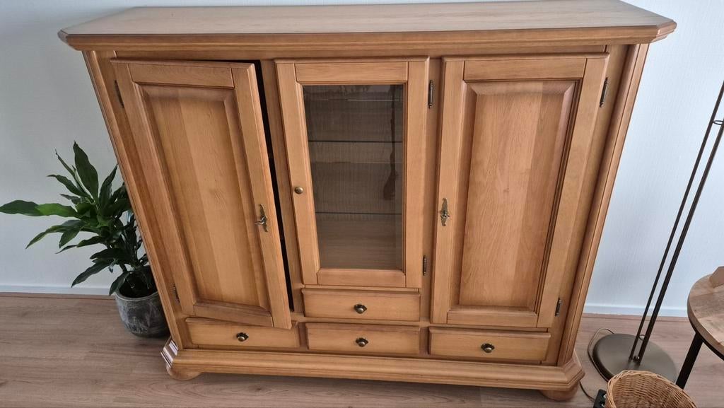 Houten kast met vitrine en lades, Huis en Inrichting, Kasten | Overige, Ophalen of Verzenden, Gebruikt