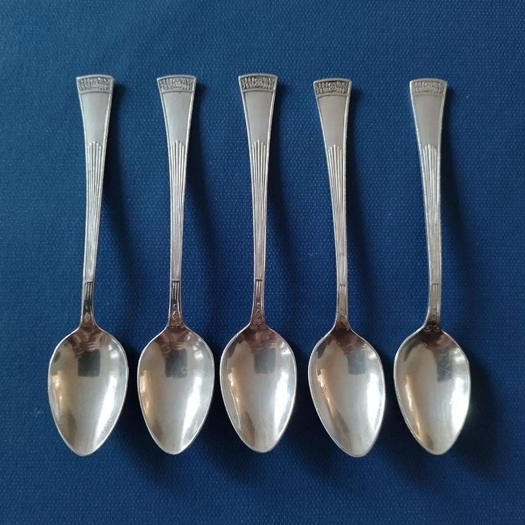 set verzilverde lepeltjes, Art Deco, SOLA 90 (5 lepeltjes), Ophalen of Verzenden