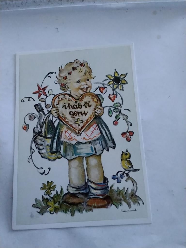 HUMMEL.  MEISJE MET HART EN MANDJE BIJ VOGELTJE, Verzamelen, Ophalen of Verzenden, 1940 tot 1960, Kinderen