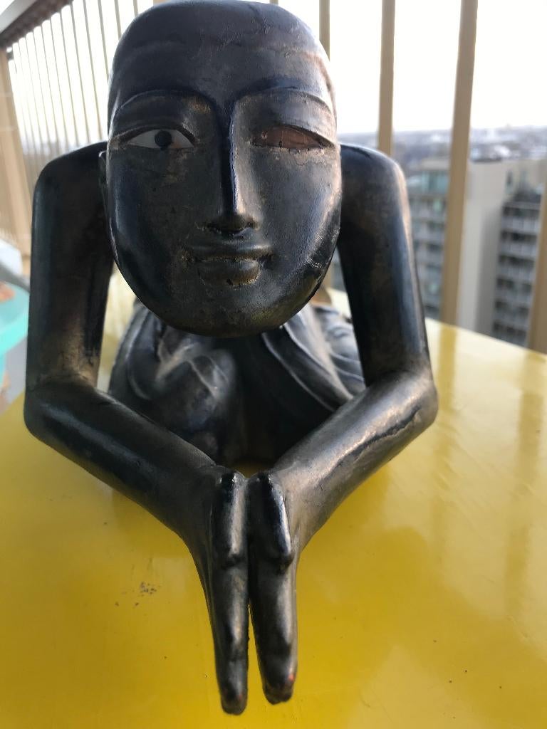 hout beeld biddende monnik myanmar, Ophalen of Verzenden