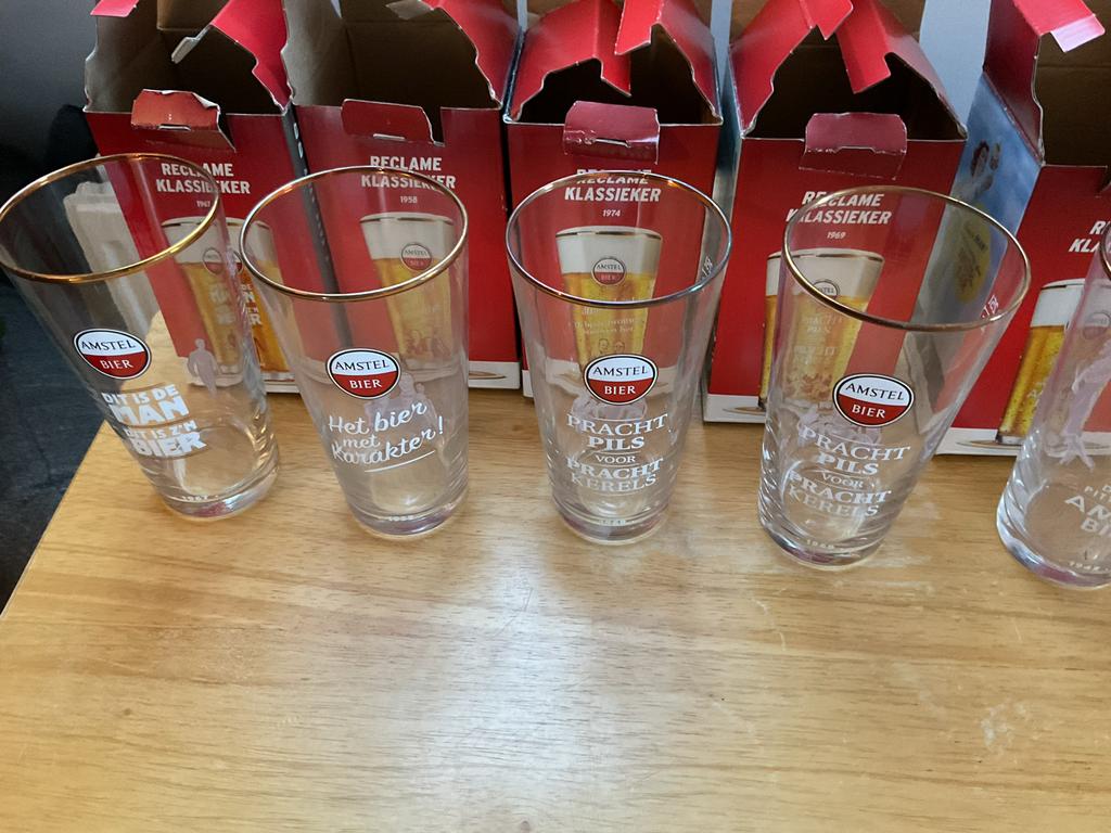 Nieuw Vintage Amstel bierglazen met reclame tekst - 6 stuks, Ophalen, Nieuw, Glas of Glazen, Amstel