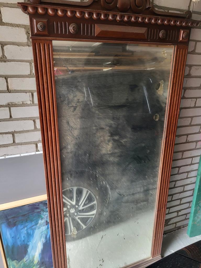 Grote spiegel met kuif, massief hout, 180x80 cm, Ophalen of Verzenden, Rechthoekig, 50 tot 100 cm, 150 tot 200 cm