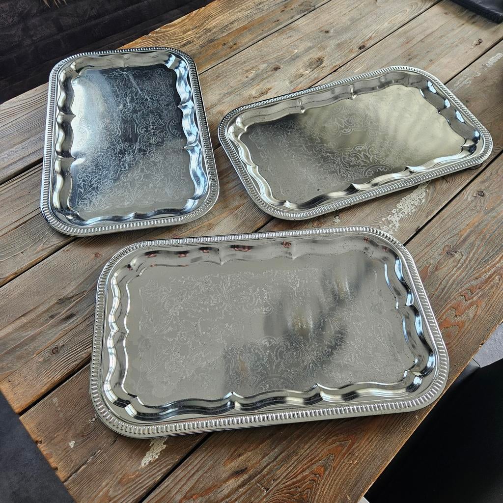 Set van 3 metalen dienbladen met decoratie, Ophalen of Verzenden