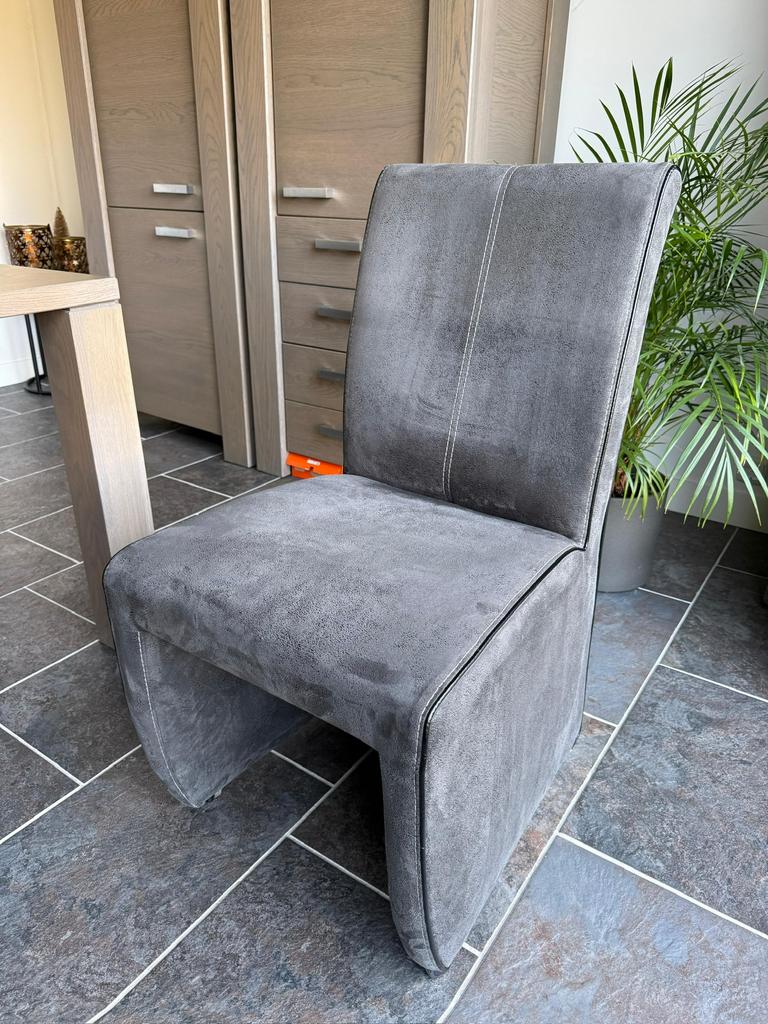 8 Antracietkleurige Eetkamerstoelen - Velvet/Suede Look, Ophalen, Gebruikt, Overige kleuren, Stof