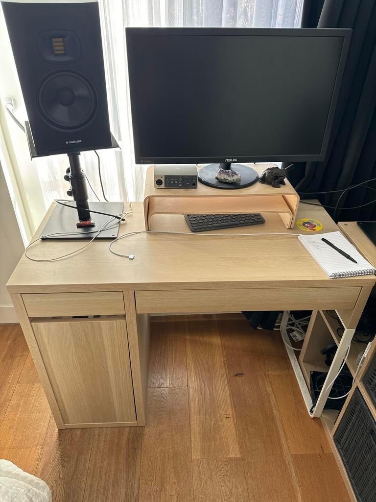 IKEA MALM Bureau - Licht eikenfineer met lade en kast, Ophalen, Gebruikt, Bureau