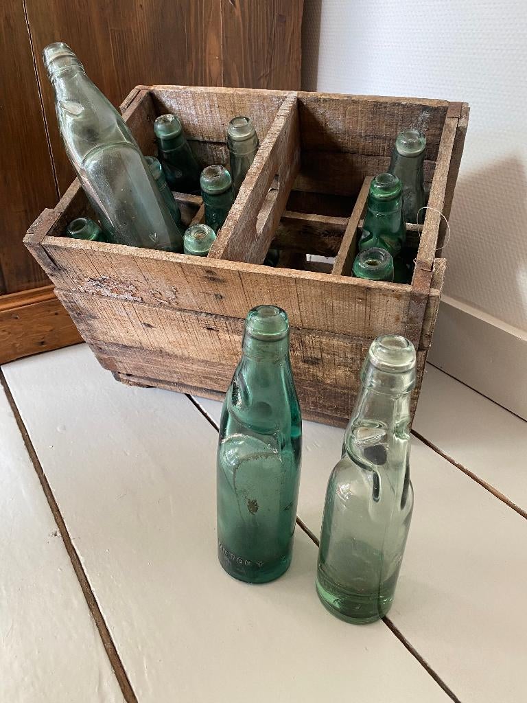 Brocante, krat knikkerflessen/kogelflessen Victory, Ophalen of Verzenden