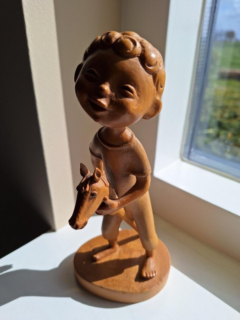 Houtsnijwerk jongen met paard Italië jaren 60, Ophalen of Verzenden